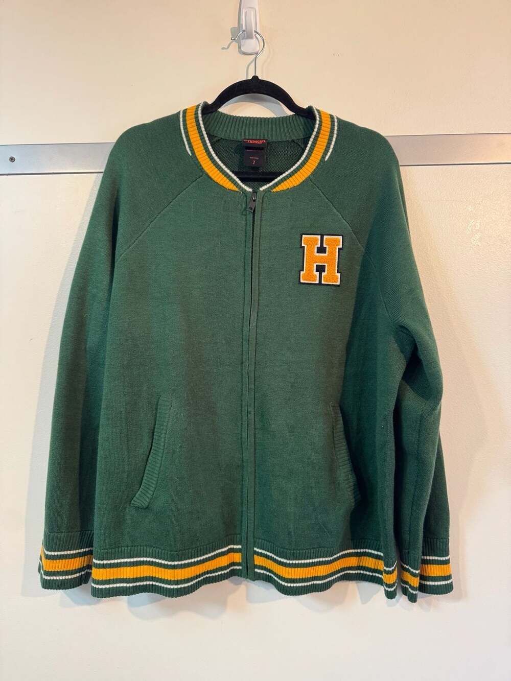 Stranger Things Hawkins Tigers Varsity Zip-Up Knit Cardigan Size 2